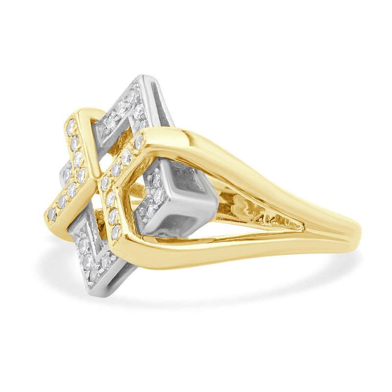 Fortunes 14 Karat Yellow & White Gold Diamond Geometric Interlocking Ring