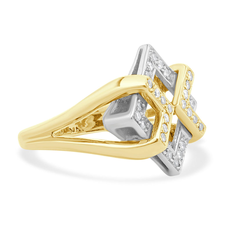 Fortunes 14 Karat Yellow & White Gold Diamond Geometric Interlocking Ring