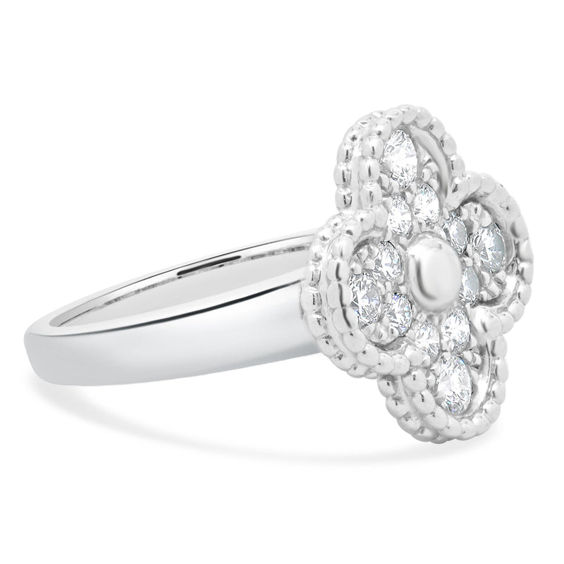 18 Karat White Gold Diamond Sweet Alhambra Ring