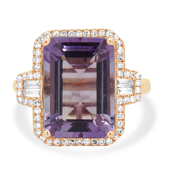 Effy 14 Karat Rose Gold Amethyst and Diamond Ring
