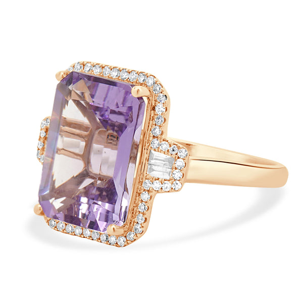 Effy 14 Karat Rose Gold Amethyst and Diamond Ring