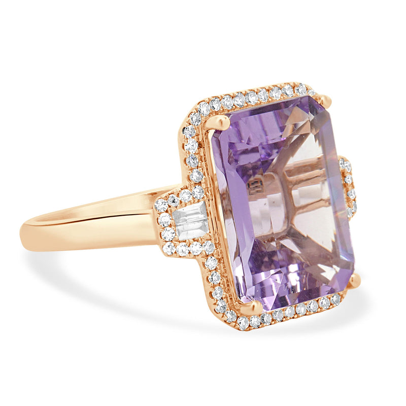 Effy 14 Karat Rose Gold Amethyst and Diamond Ring