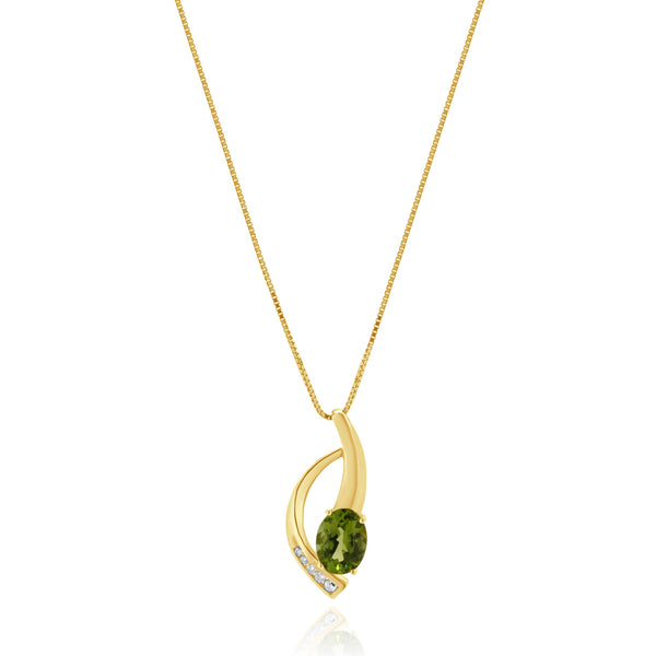 14K Yellow Gold Peridot and Diamond Swirl Necklace