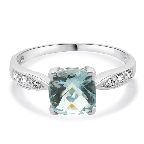 Effy 14 Karat White Gold Aquamarine and Diamond Ring
