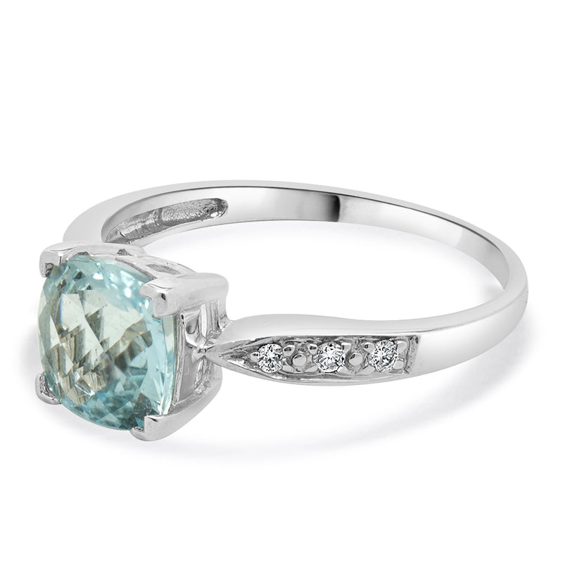 Effy 14 Karat White Gold Aquamarine and Diamond Ring