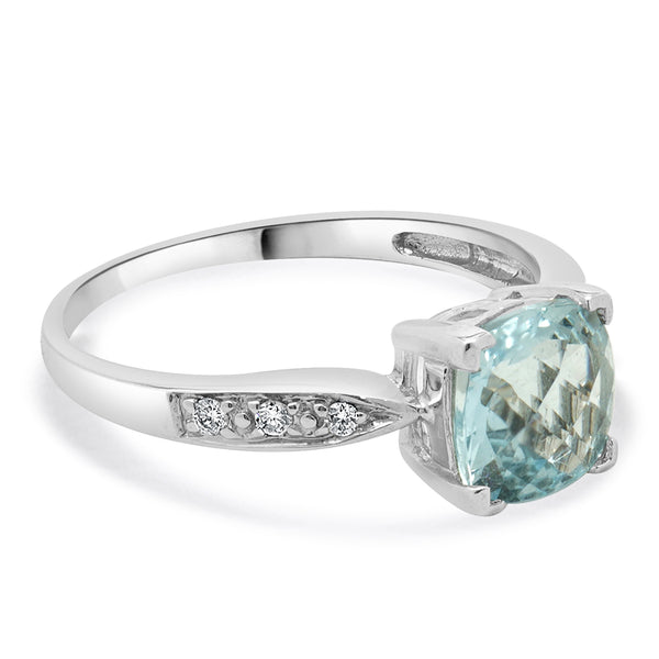 Effy 14 Karat White Gold Aquamarine and Diamond Ring