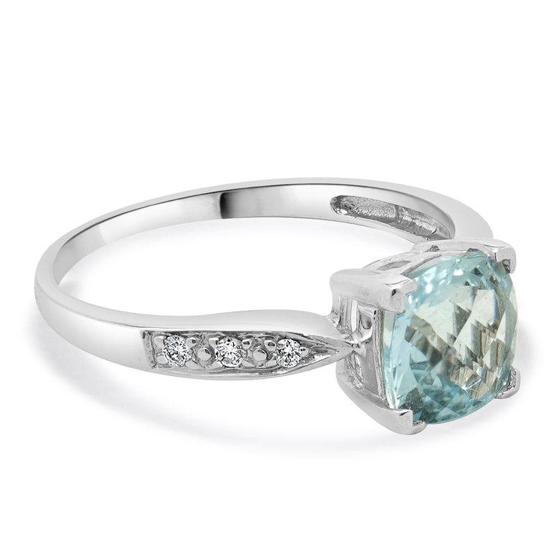 Effy 14 Karat White Gold Aquamarine and Diamond Ring