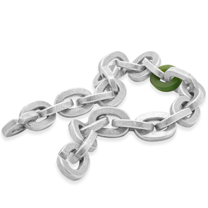 Todd Reed Sterling Silver Green Jade Link Bracelet