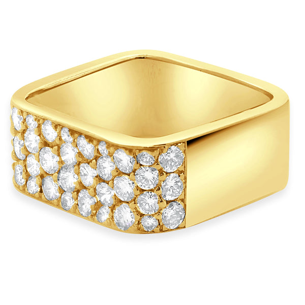 O Fiesh 18 Karat Yellow Gold Square Pave Diamond Ring
