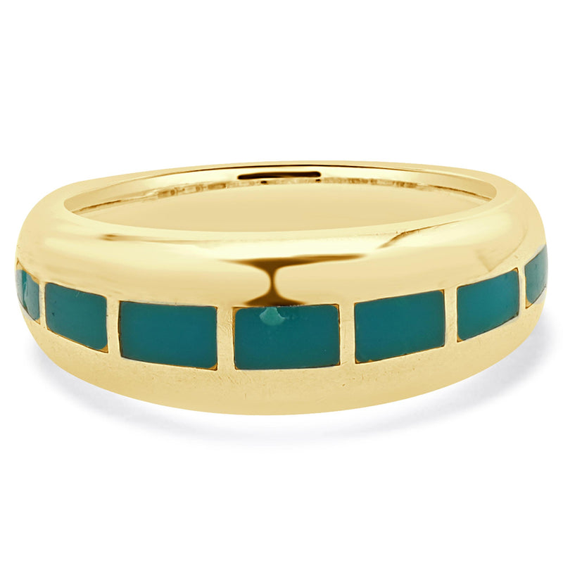 David Griego 14 Karat Yellow Gold Navajo Turquoise Ring