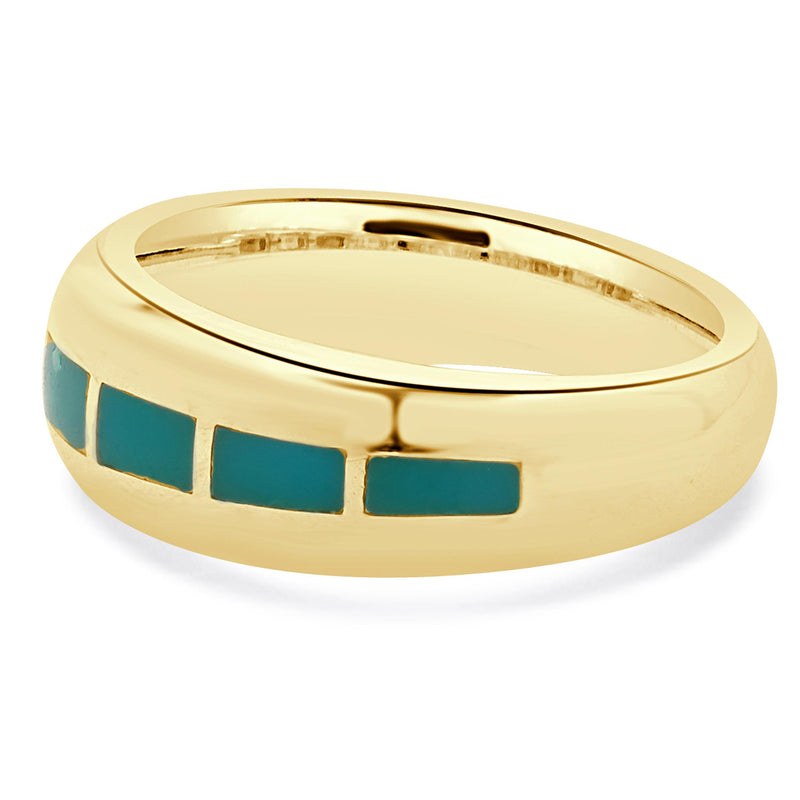 David Griego 14 Karat Yellow Gold Navajo Turquoise Ring