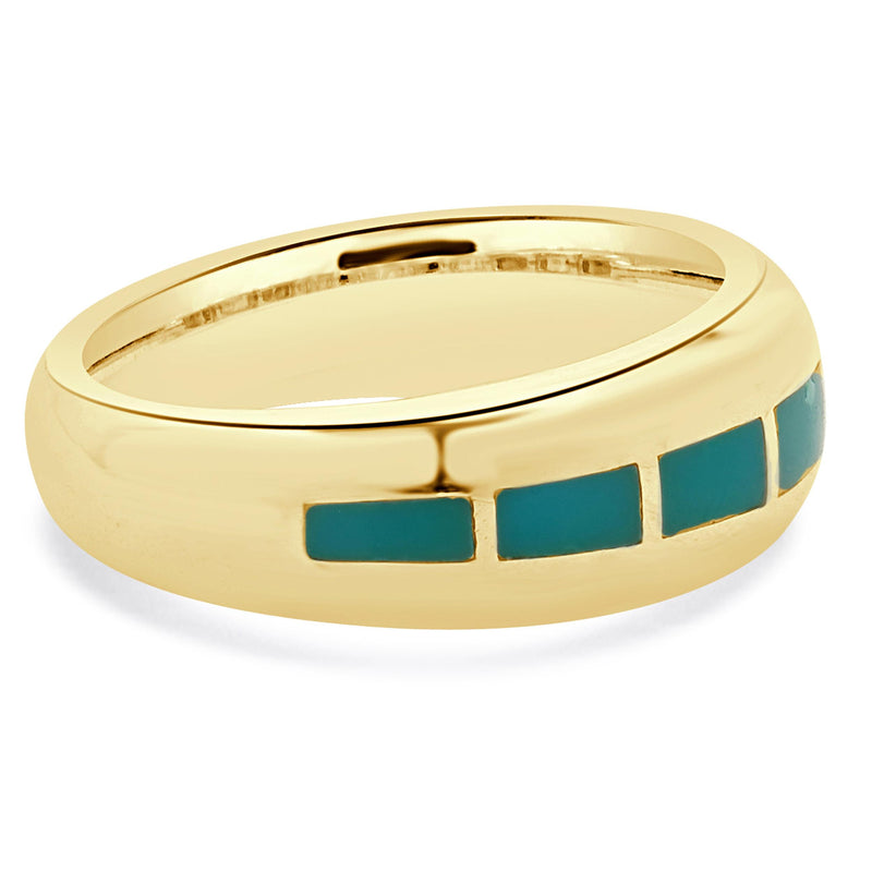 David Griego 14 Karat Yellow Gold Navajo Turquoise Ring