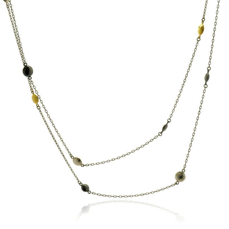 Gurhan 24 Karat Yellow Gold & Sterling Silver Ball Station Necklace