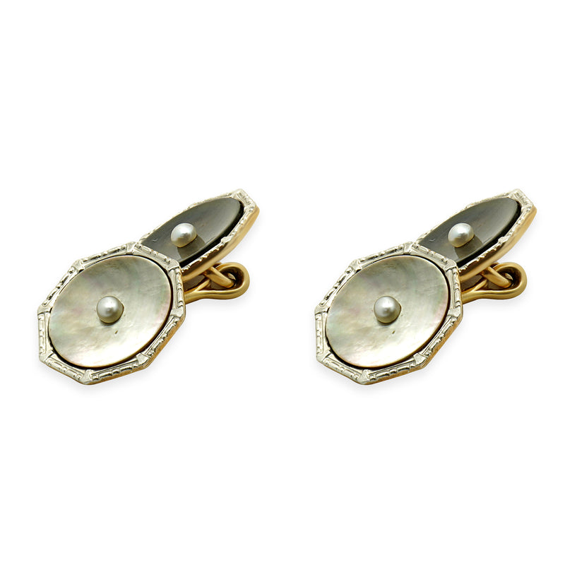 Larter & Sons 14 Karat Yellow Gold Mother of Pearl Cufflinks