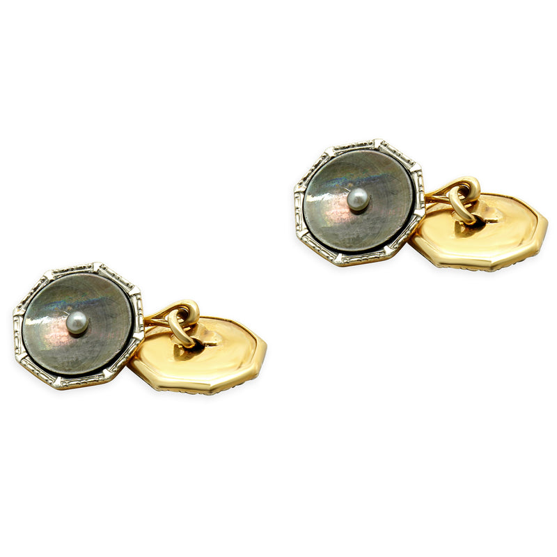 Larter & Sons 14 Karat Yellow Gold Mother of Pearl Cufflinks