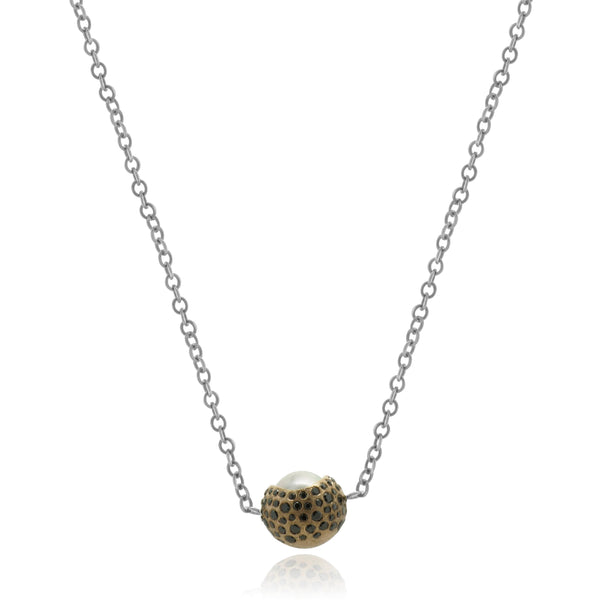 Todd Reed 18K Yellow Gold and SS Diamond and Tahitian Pearl Necklace