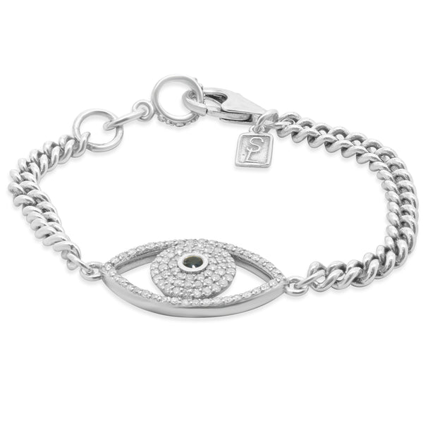 Sheryl Lowe Sterling Silver CZ and Synthetic Sapphire Evil Eye Bracelet
