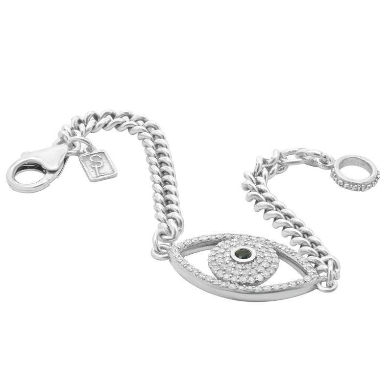 Sheryl Lowe Sterling Silver CZ and Synthetic Sapphire Evil Eye Bracelet