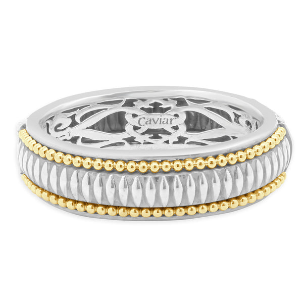 Lagos 18 Karat Yellow Gold and Sterling Silver Gold Caviar Bangle Bracelet