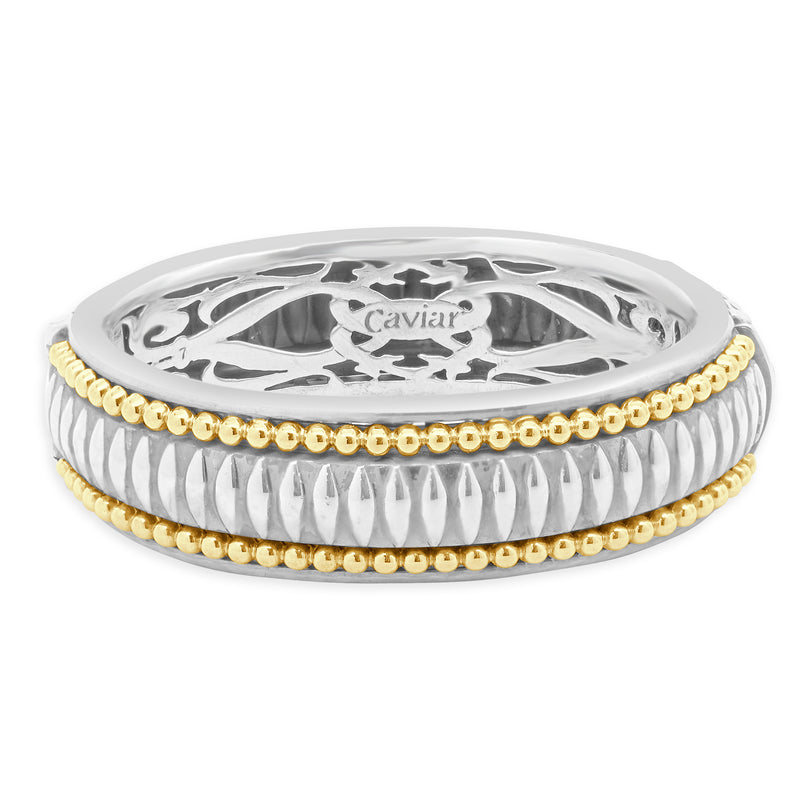 Lagos 18 Karat Yellow Gold and Sterling Silver Gold Caviar Bangle Bracelet