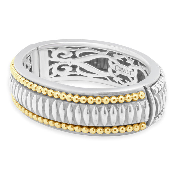 Lagos 18 Karat Yellow Gold and Sterling Silver Gold Caviar Bangle Bracelet