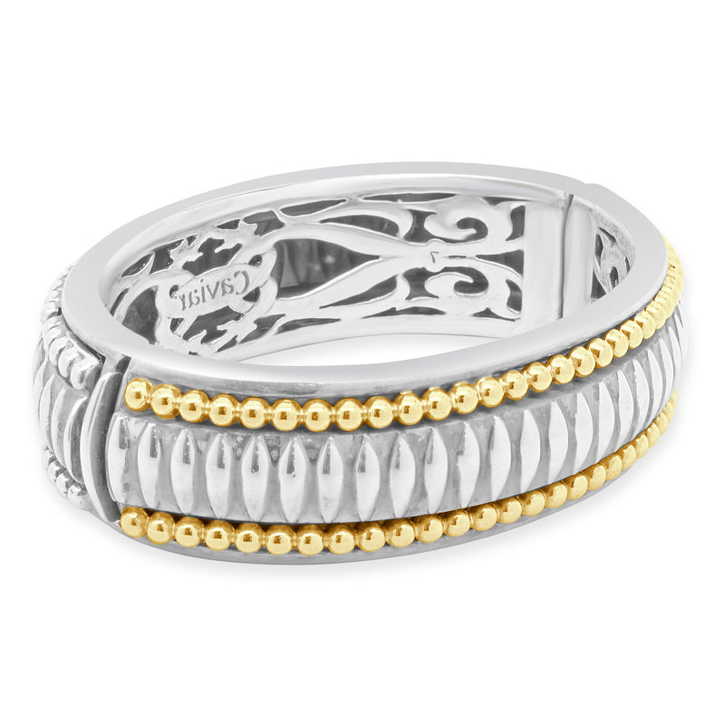 Lagos 18 Karat Yellow Gold and Sterling Silver Gold Caviar Bangle Bracelet