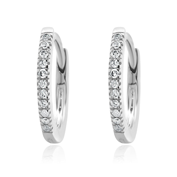 Movado 14 Karat White Gold Small Diamond Huggie Earrings
