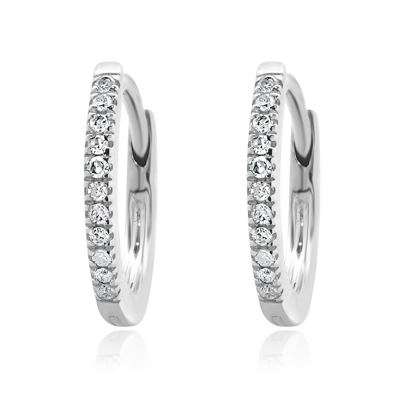 Movado 14 Karat White Gold Small Diamond Huggie Earrings