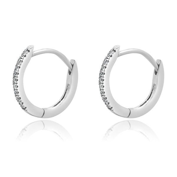 Movado 14 Karat White Gold Small Diamond Huggie Earrings
