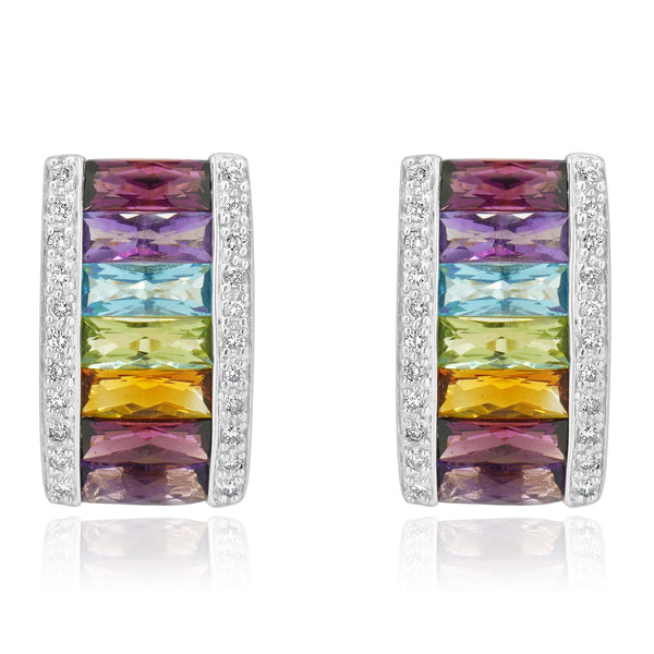 LeVian 14 Karat Yellow Gold Multi Colored Gemstone and Diamond Earrings