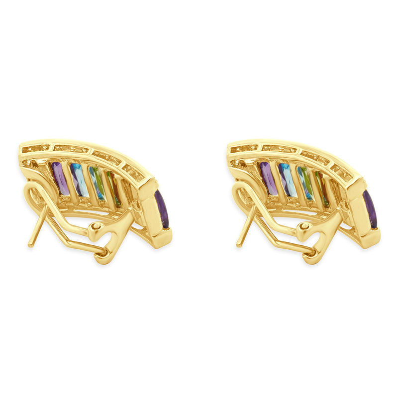 LeVian 14 Karat Yellow Gold Multi Colored Gemstone and Diamond Earrings