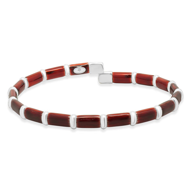 Henderson Legacy 18 Karat White Gold, Sterling Silver and Red Enamel Bangle Brac