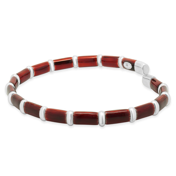 Henderson Legacy 18 Karat White Gold, Sterling Silver and Red Enamel Bangle Brac