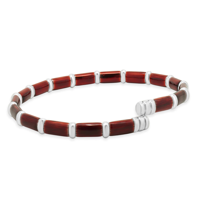 Henderson Legacy 18 Karat White Gold, Sterling Silver and Red Enamel Bangle Brac
