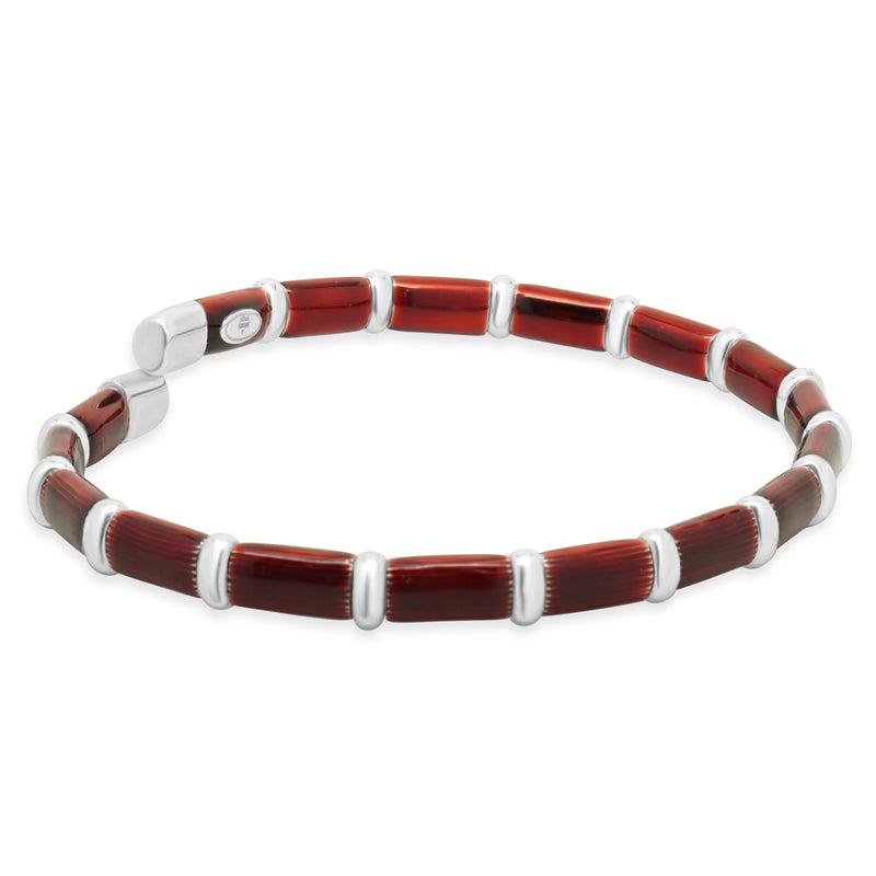 Henderson Legacy 18 Karat White Gold, Sterling Silver and Red Enamel Bangle Brac