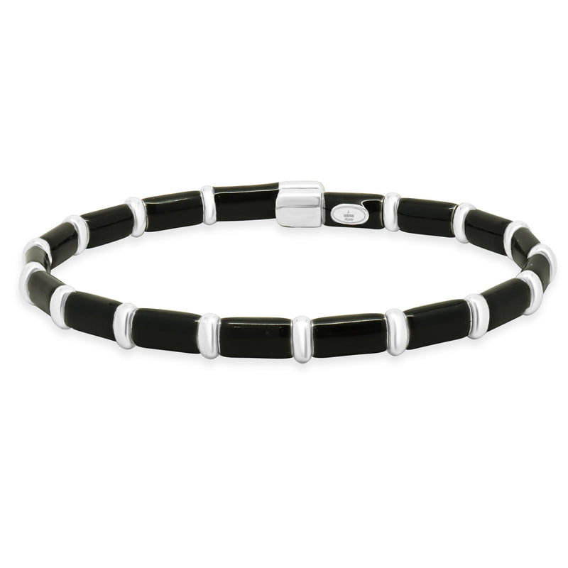 Henderson Legacy 18K White Gold, Sterling Silver, Black Enamel Bangle Bracelet