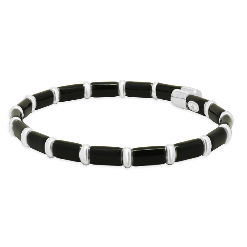Henderson Legacy 18K White Gold, Sterling Silver, Black Enamel Bangle Bracelet