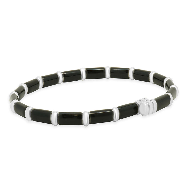 Henderson Legacy 18K White Gold, Sterling Silver, Black Enamel Bangle Bracelet