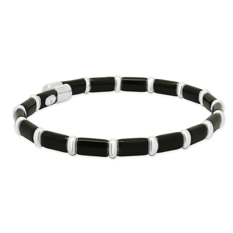 Henderson Legacy 18K White Gold, Sterling Silver, Black Enamel Bangle Bracelet