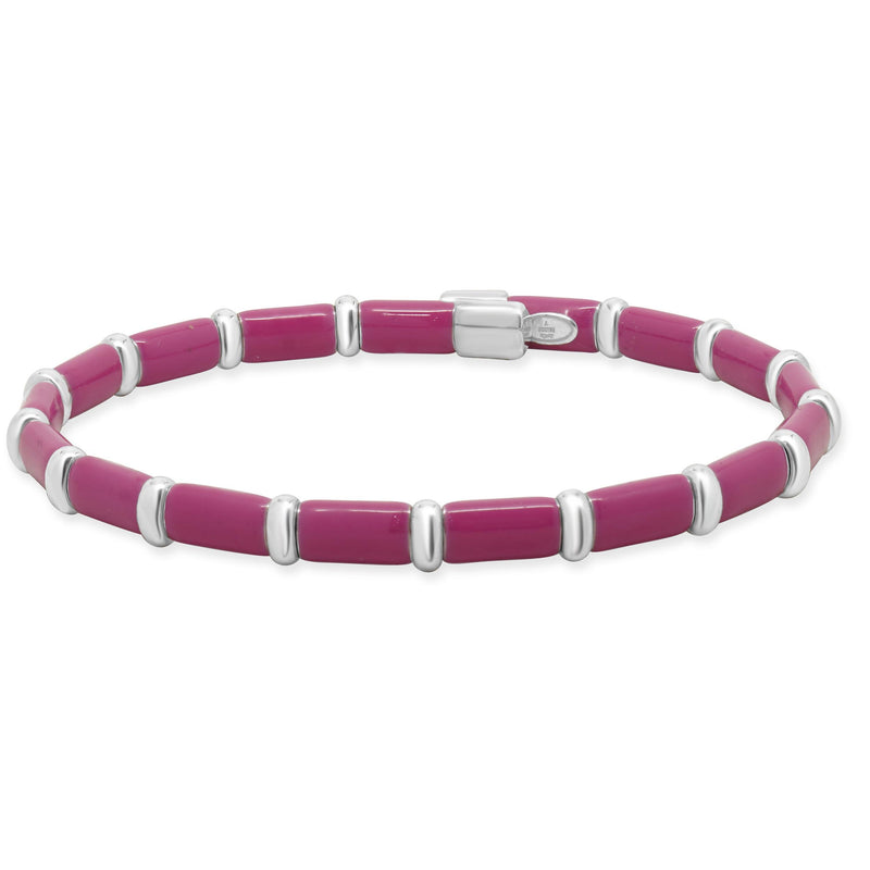 Henderson Legacy 18K White Gold, Sterling Silver and Pink Enamel Bangle Bracelet