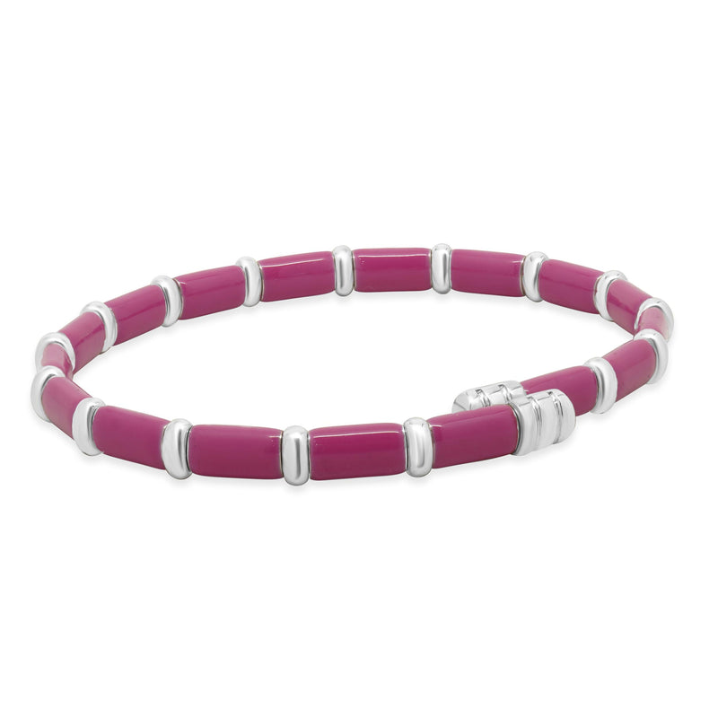 Henderson Legacy 18K White Gold, Sterling Silver and Pink Enamel Bangle Bracelet