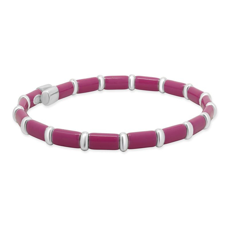 Henderson Legacy 18K White Gold, Sterling Silver and Pink Enamel Bangle Bracelet