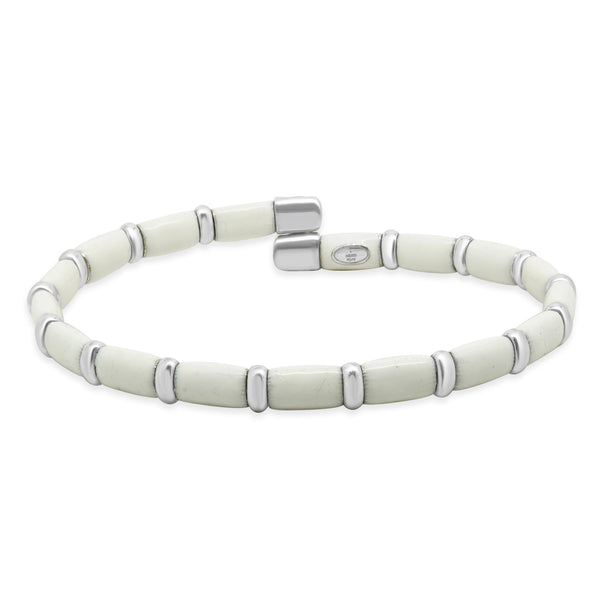 Henderson Legacy 18 Karat White Gold, Sterling Silver and White Enamel Bangle Br