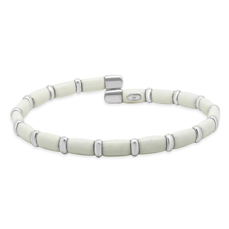 Henderson Legacy 18 Karat White Gold, Sterling Silver and White Enamel Bangle Br