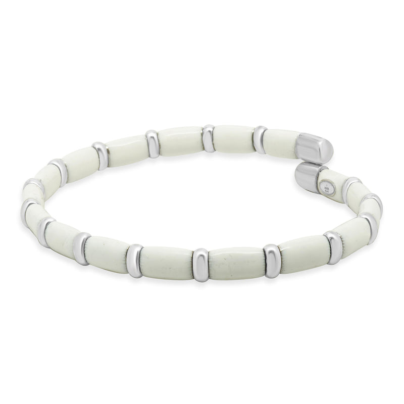 Henderson Legacy 18 Karat White Gold, Sterling Silver and White Enamel Bangle Br
