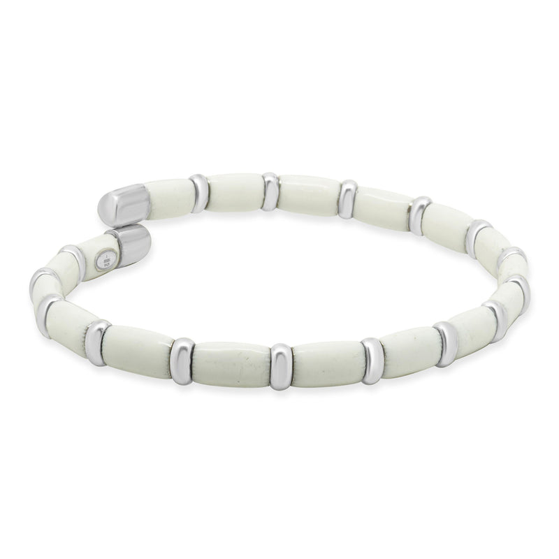 Henderson Legacy 18 Karat White Gold, Sterling Silver and White Enamel Bangle Br