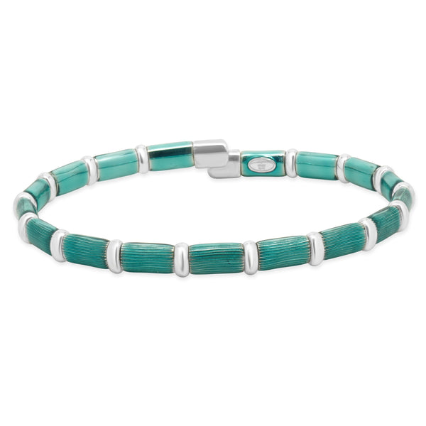 Henderson Legacy 18 Karat White Gold, Sterling Silver and Teal Enamel Bangle Bra