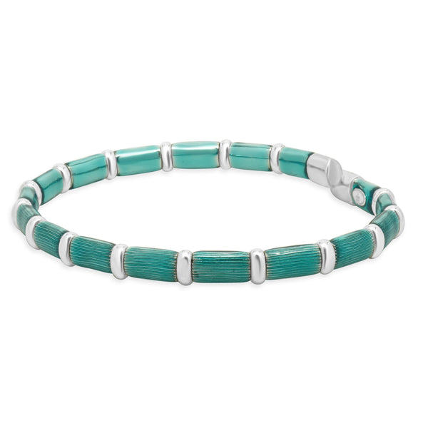Henderson Legacy 18 Karat White Gold, Sterling Silver and Teal Enamel Bangle Bra
