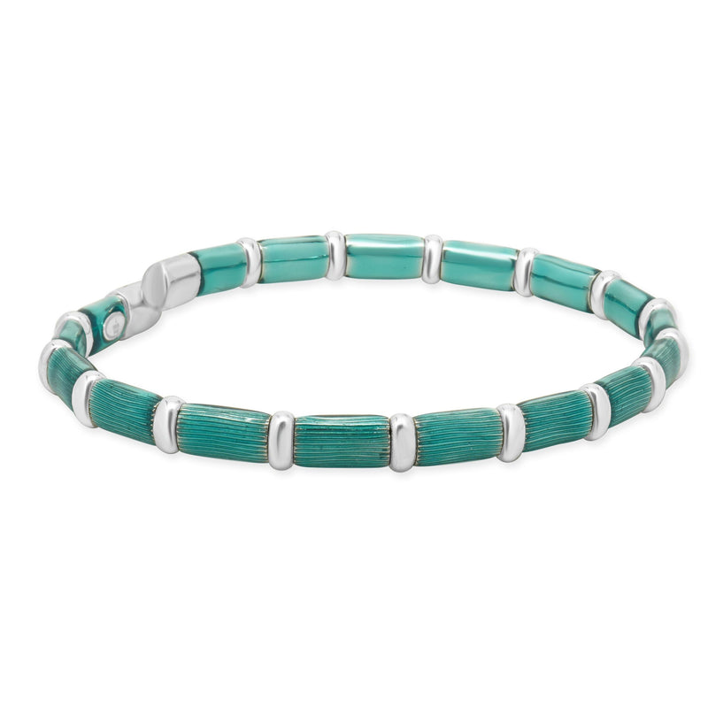 Henderson Legacy 18 Karat White Gold, Sterling Silver and Teal Enamel Bangle Bra