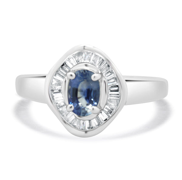 Effy 14 Karat White Gold Sapphire and Baguette Diamond Halo Ring